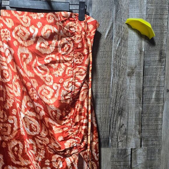 Micas Orange All Over Print Slit Maxi Satin Skirt - Picture 2 of 5